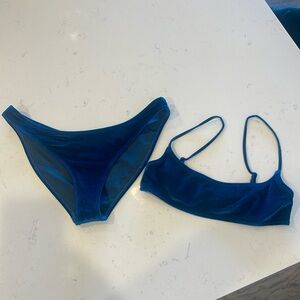 Triangl midnight blue velvet bikini, small top, medium bottoms.